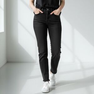 Denim Forum Yoko High Rise Slim Jeans Black Wash Cropped Raw Hem Organic Cotton